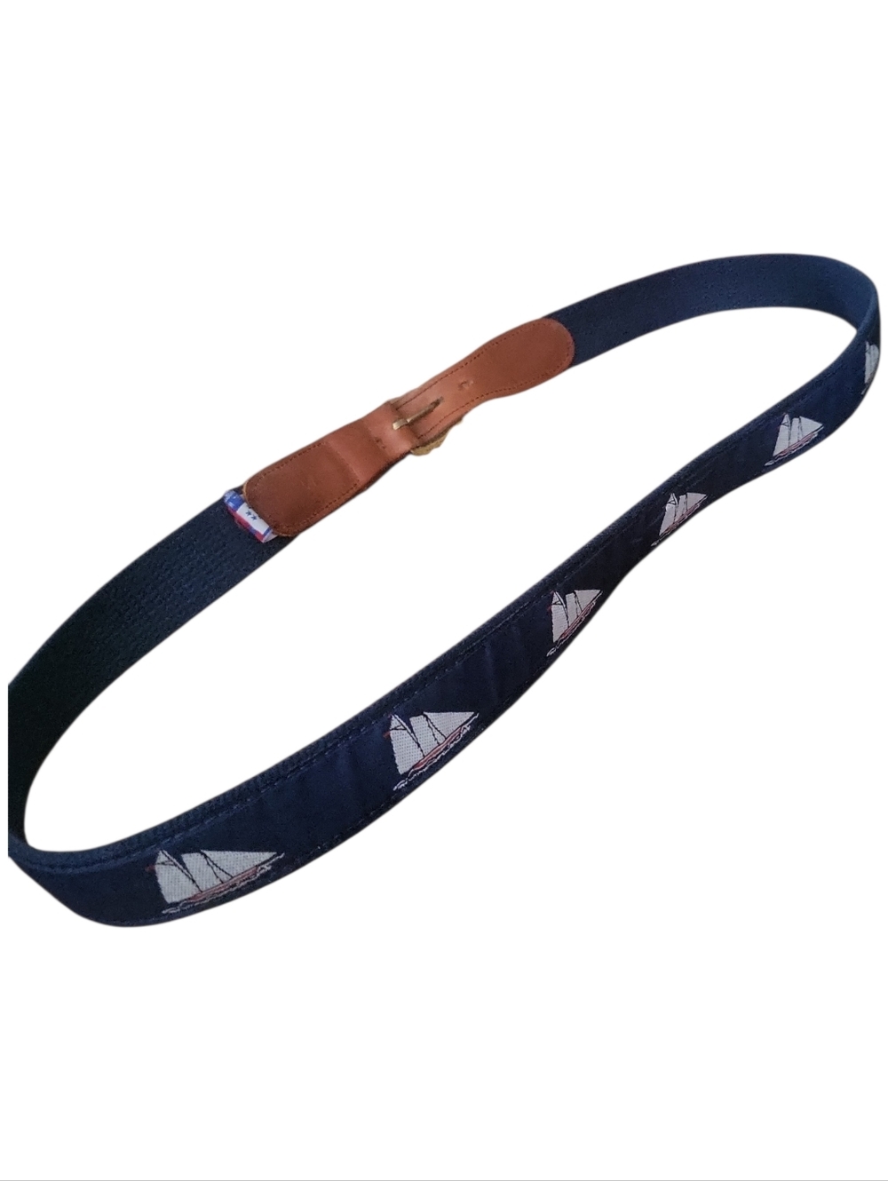 Vintage Preston Leather Company Nautical Sailboat Preppy Canvas Leather Belt 40 - Picture 7 of 10